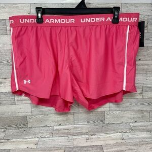 NWT-Under Armour Women's Tech Play Up 3" Shorts Size XL Pink/White